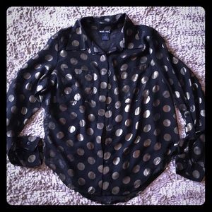 Black with gold polkadot Sheer button up